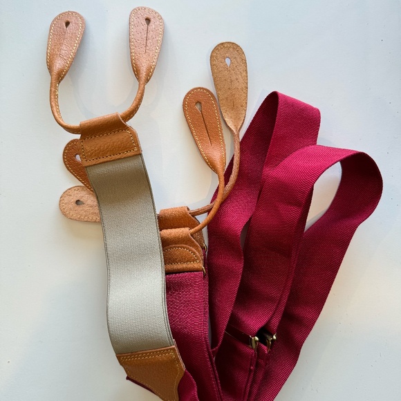 Red Nylon Suspenders with Leather trim - Picture 1 of 2